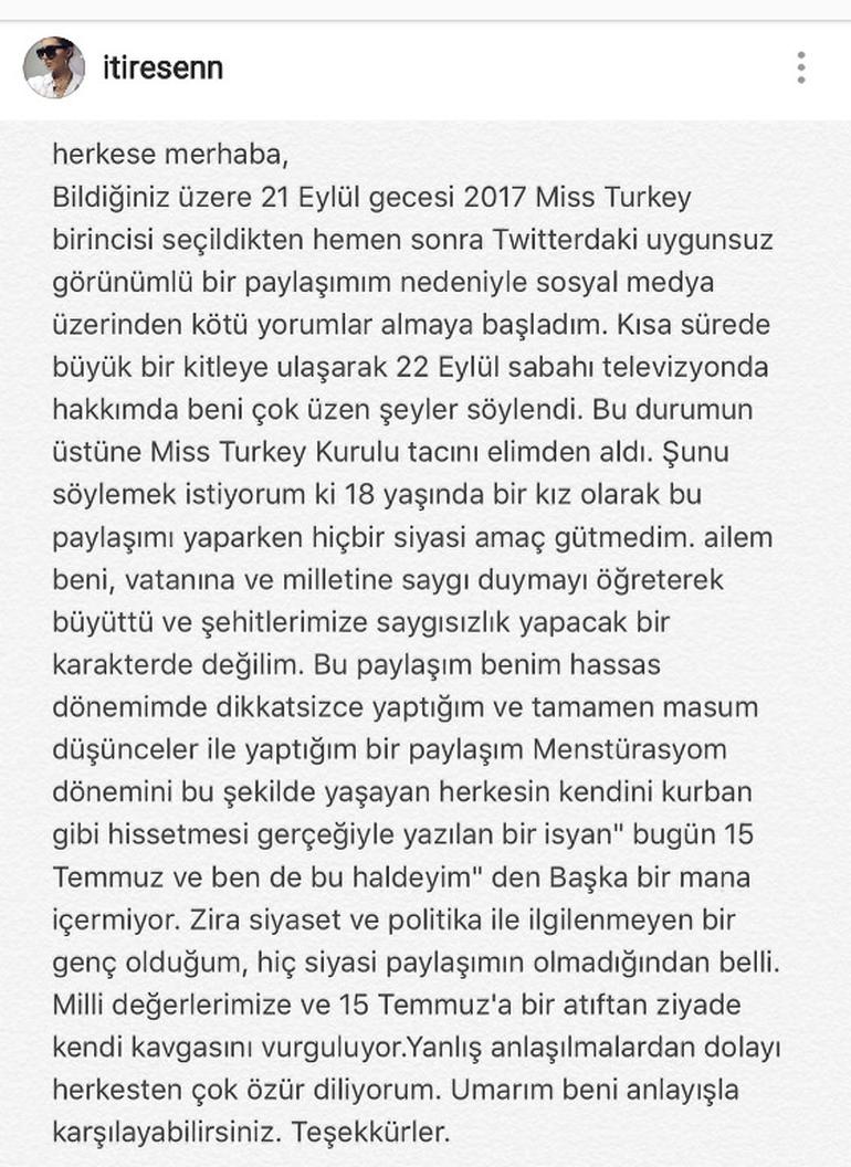 Miss Turkey birinciliği elinden alınmıştı ! Açıklama yaptı - Resim : 1