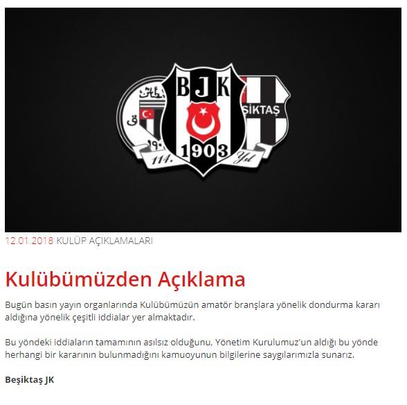 Beşiktaş'tan amatör şube açıklaması - Resim : 1