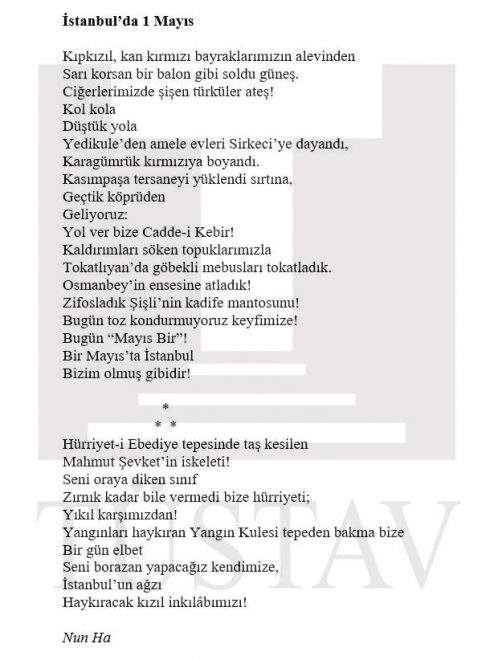 Nâzım Hikmet’in “İstanbul’da 1 Mayıs” adlı şiiri ilk kez yayımlandı - Resim : 1