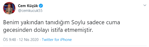 Cem Küçük'ten Süleyman Soylu'nun istifasına ilişkin çarpıcı iddia - Resim : 1