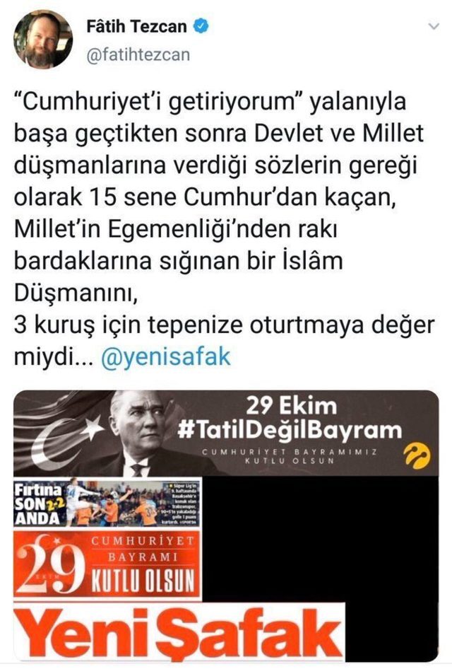 Atatürk düşmanı Fatih Tezcan hakkında suç duyurusu - Resim : 1