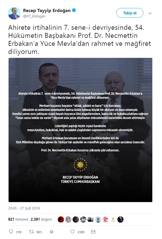 Erdoğan'dan Erbakan mesajı - Resim : 1