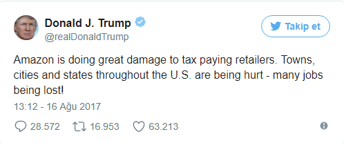 Trump'ın bir tweet'i Amazon'a büyük zarar ettirdi ! - Resim : 1