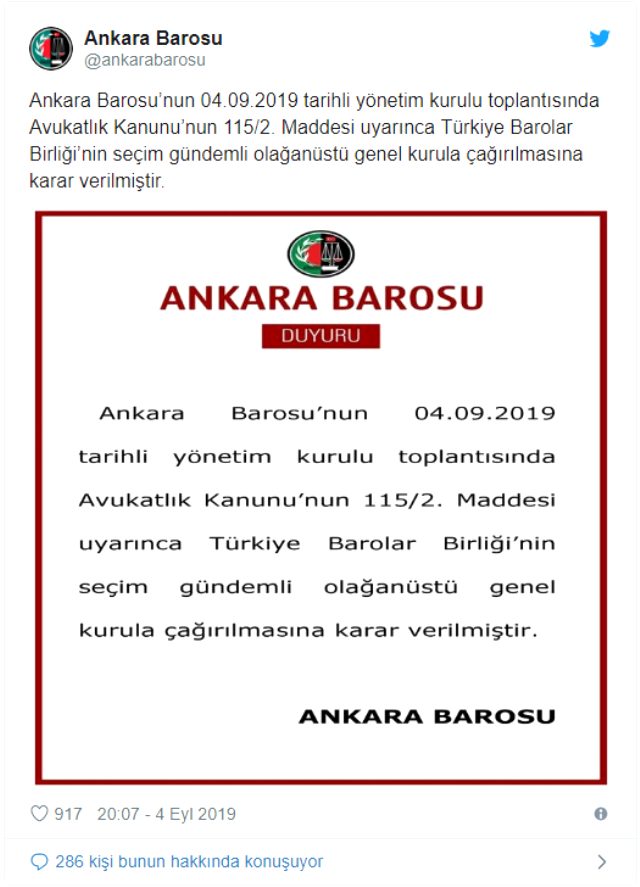 Ankara Barosu'ndan Feyzioğlu hamlesi - Resim : 1