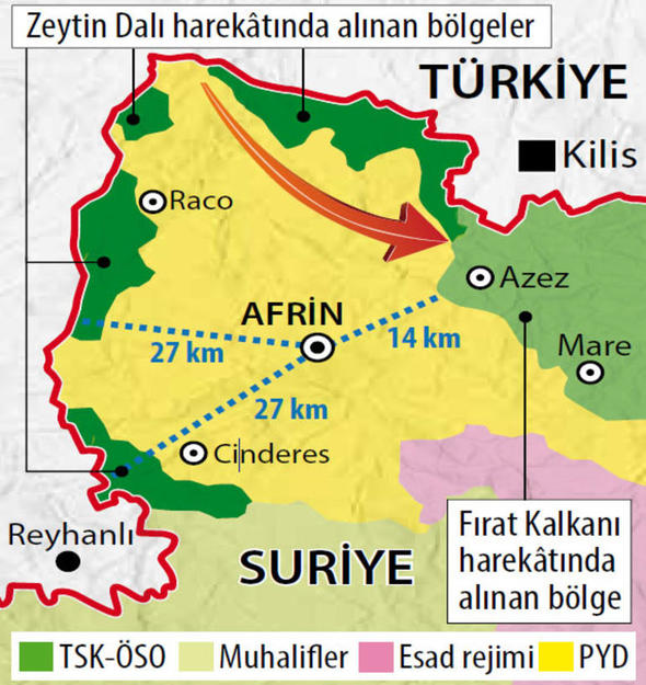 Afrin harekatında son durum ! İşte yeni harita... - Resim : 1