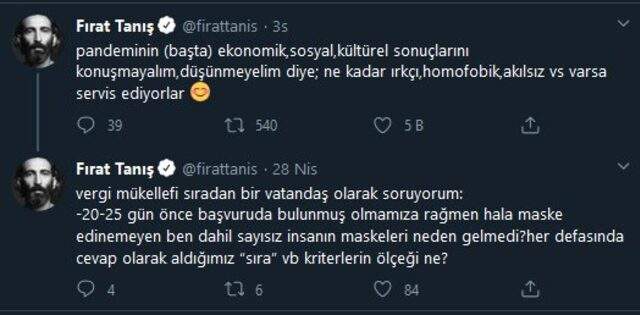 Fırat Tanış: ''25 gündür maske bekliyorum'' - Resim : 1