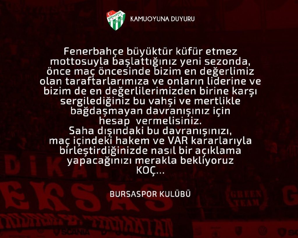 Bursaspor’dan çok sert Fenerbahçe açıklaması ! - Resim : 1
