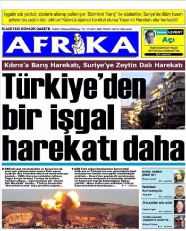 Kıbrıs gazetesinden küstah Afrin manşeti - Resim : 1