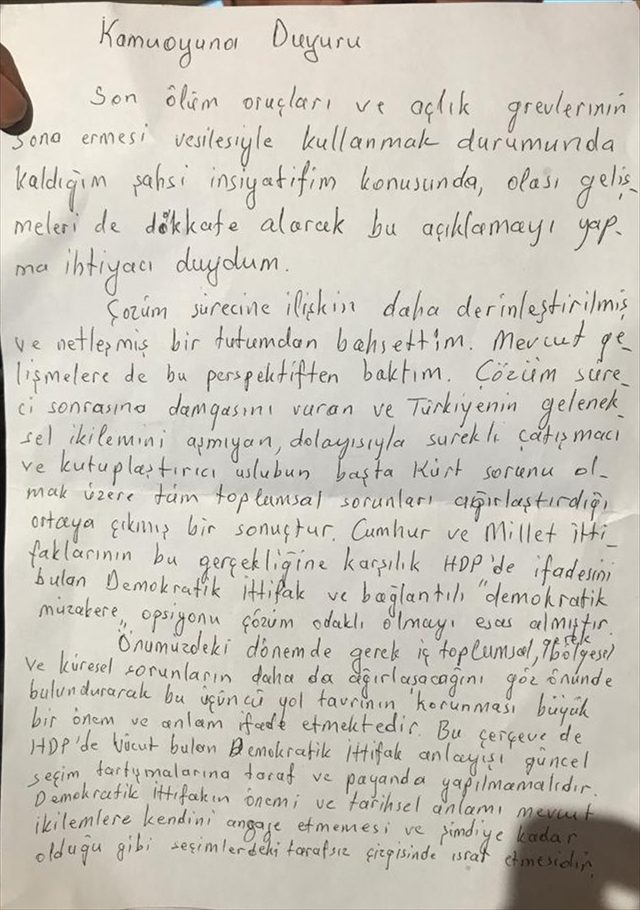 Teröristbaşı Abdullah Öcalan'dan 23 Haziran çağrısı - Resim : 1