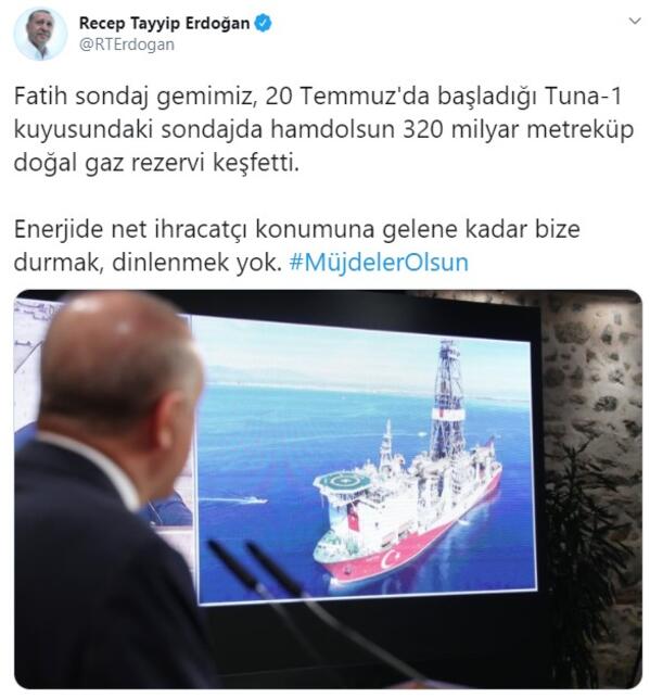 Doğal gaz müjdesi sonrası Cumhurbaşkanı Erdoğan'dan paylaşım - Resim : 1