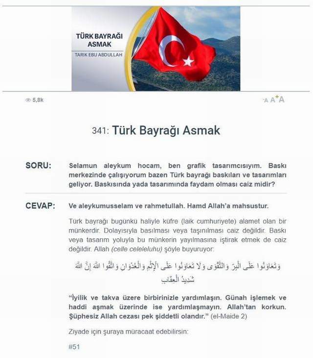 Bu nasıl 'fetva': ''Türk Bayrağı caiz değildir !'' - Resim : 1