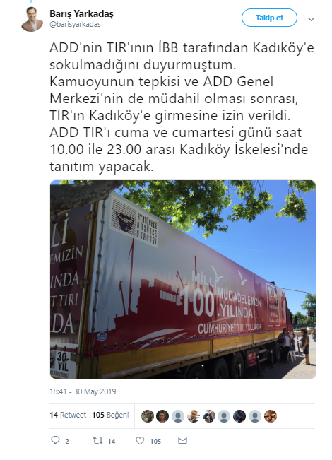 İBB geri adım attı: ADD'nin TIR'ı Kadıköy'de - Resim : 1