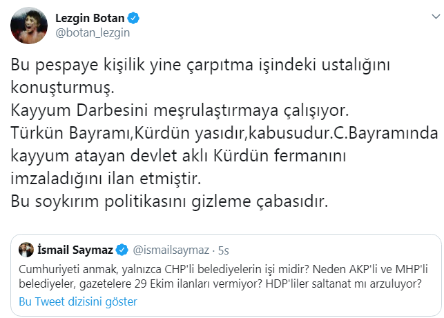 HDP'li Lezgin Botan saçmaladı: Türk'ün bayramı Kürdün yasıdır - Resim : 1