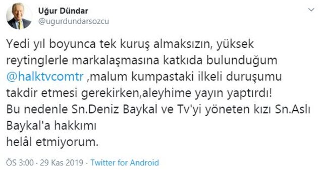 Uğur Dündar'dan Deniz Baykal ve kızına sert tepki - Resim : 1