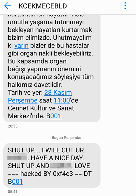 Küçükçekmece Belediyesi'nin SMS sistemi hacklendi - Resim : 1