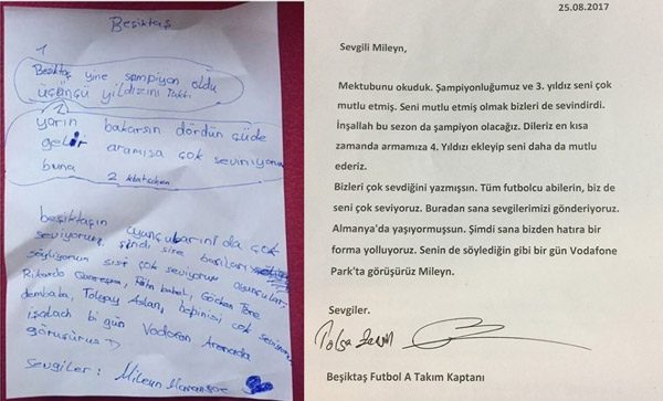 Beşiktaş'tan minik taraftarın mektubuna yanıt ! - Resim : 1