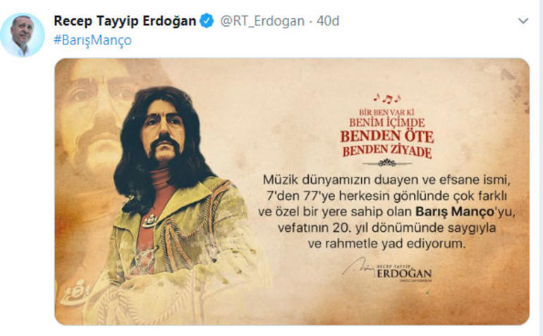 Cumhurbaşkanı Erdoğan'dan Barış Manço paylaşımı - Resim : 1