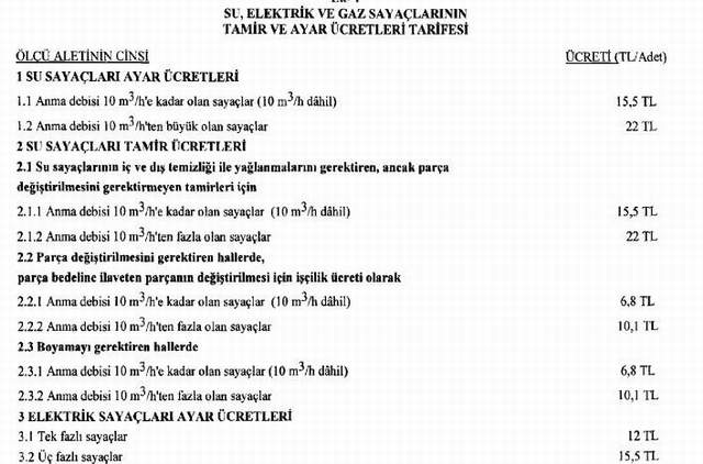 Su, elektrik ve gaz sayaçları tamir ücretleri zamlandı - Resim : 1