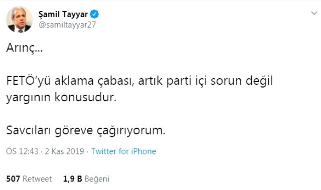 Şamil Tayyar, Arınç'ın KHK çıkışından sonra savcıları göreve çağırdı - Resim : 1