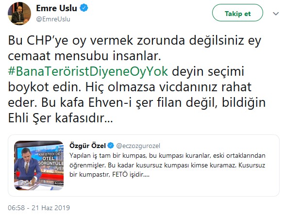 FETÖ'cü Emre Uslu'dan CHP'ye boykot çağrısı! - Resim : 1