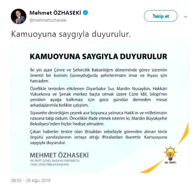 Mehmet Özhaseki'den hediye iddialarına yanıt - Resim : 1