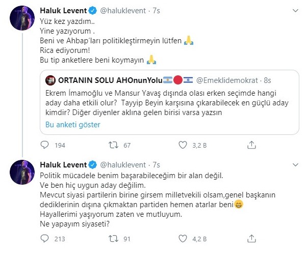 Haluk Levent, Erdoğan'a rakip gösterilmesine tepki gösterdi - Resim : 1