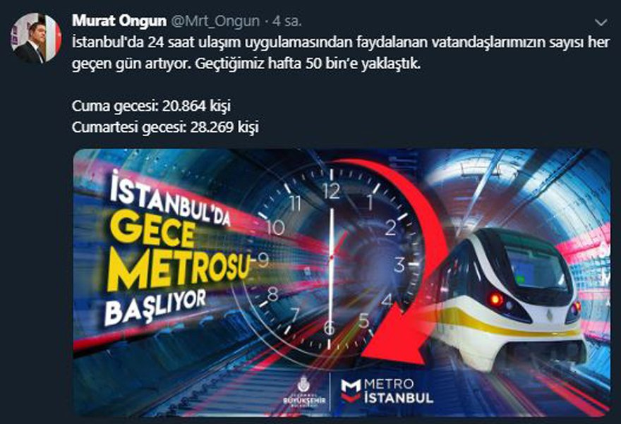 İstanbul'da gece metrosundan kaç kişi faydalandı ? - Resim : 1