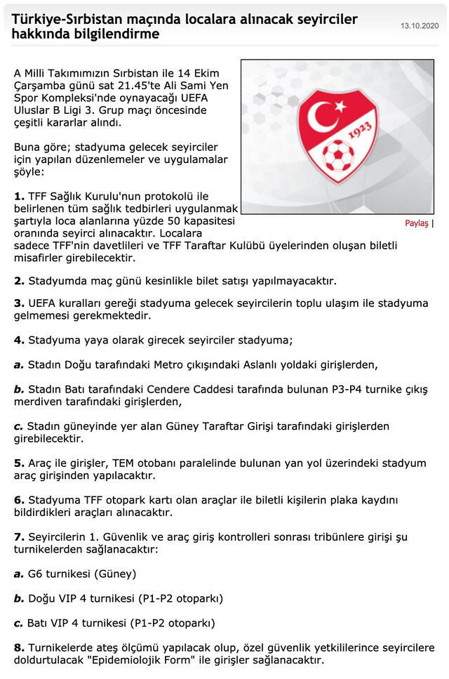 TFF'den Türkiye-Sırbistan maçıyla ilgili açıklama - Resim : 1