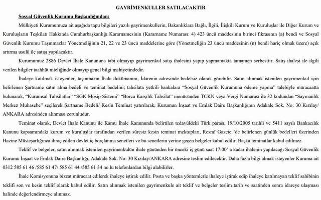 SGK 14 ilde 36 taşınmazını satacak - Resim : 1