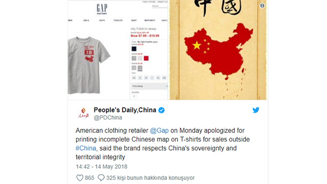 GAP o tişört için Çin'den özür diledi ! - Resim : 1