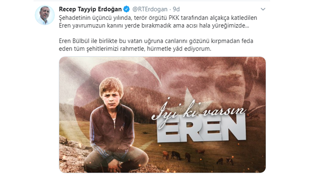 Cumhurbaşkanı Erdoğan'dan şehit Eren Bülbül mesajı - Resim : 1