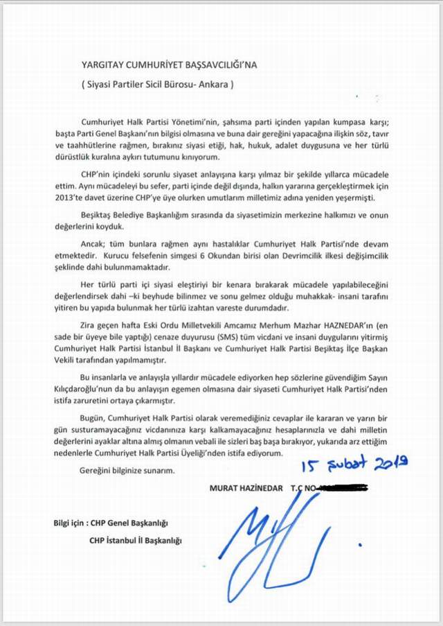 Av. Murat Hazinedar CHP'den istifa etti - Resim : 1