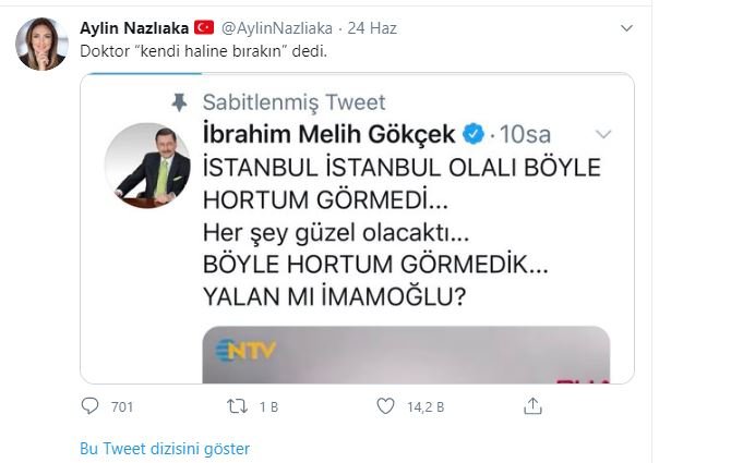 Aylin Nazlıaka'dan Melih Gökçek'e: ''Doktor kendi haline bırakın dedi”  - Resim : 1