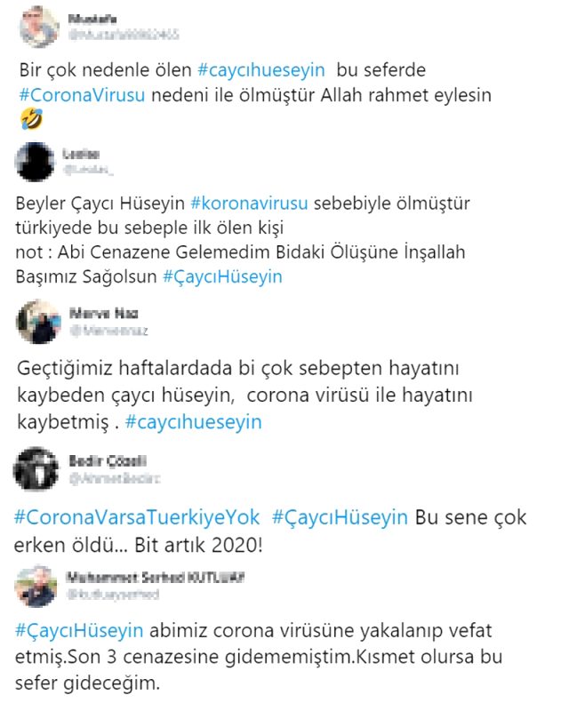 Twitter'ı sallayan iddia: ''Çaycı Hüseyin Koronavirüsten öldü'' - Resim : 1