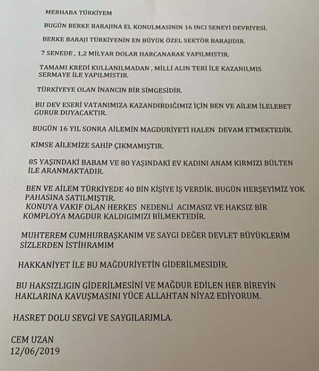 Cem Uzan’dan Cumhurbaşkanı Erdoğan’a mesaj - Resim : 1