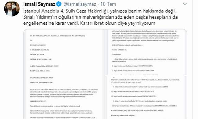 Binali Yıldırım ve oğullarının malvarlığından söz etmek artık yasak - Resim : 1