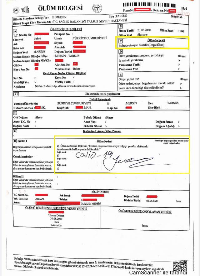 Ölen işçiye itiraz üzerine el yazısı ile covid raporu verildi - Resim : 1