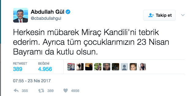 Abdullah Gül'den referandum sonrası ilk tweet - Resim : 1