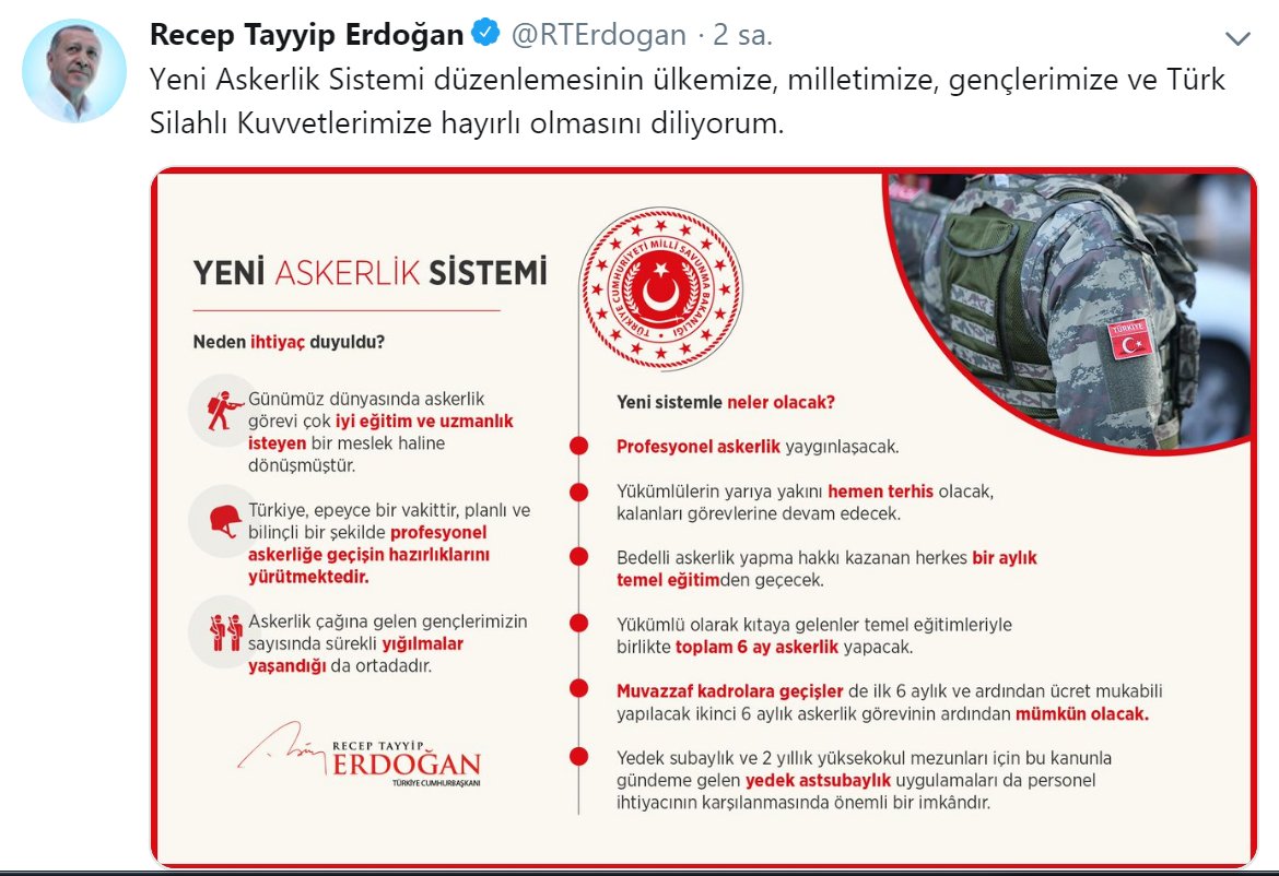 Erdoğan yeni askerlik sistemini paylaştı ! - Resim : 1