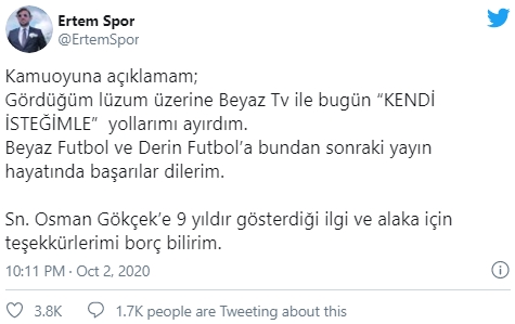 Ertem Şener, Beyaz TV'den istifa etti - Resim : 1