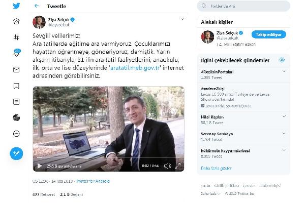 Ziya Selçuk'tan ''ara tatil'' açıklaması - Resim : 1