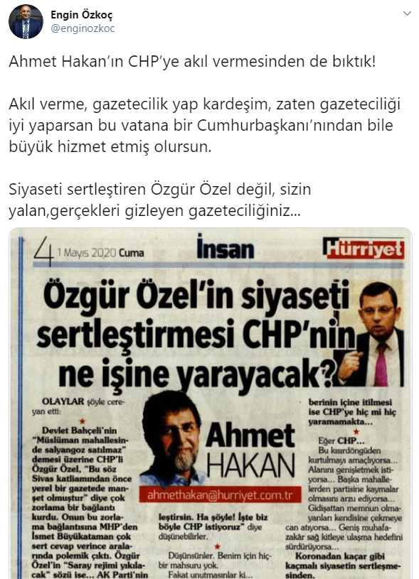 CHP'li Özkoç'tan Ahmet Hakan'a sert tepki: Akıl verme, gazetecilik yap - Resim : 1
