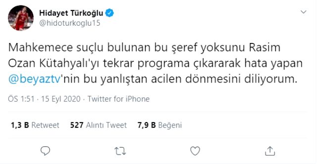 Hidayet Türkoğlu'ndan Rasim Ozan Kütahyalı'ya: Şeref yoksunu - Resim : 1