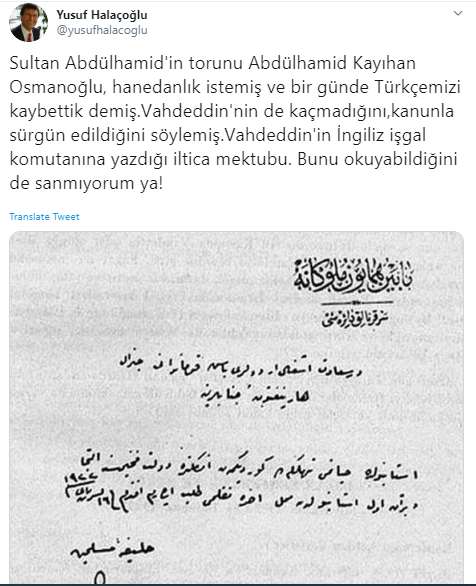 ''Bir günde Türkçe'yi kaybettik'' diyen Osmanlı torununa belgeli cevap - Resim : 1