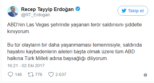 Erdoğan Las Vegas saldırısını kınadı - Resim : 1