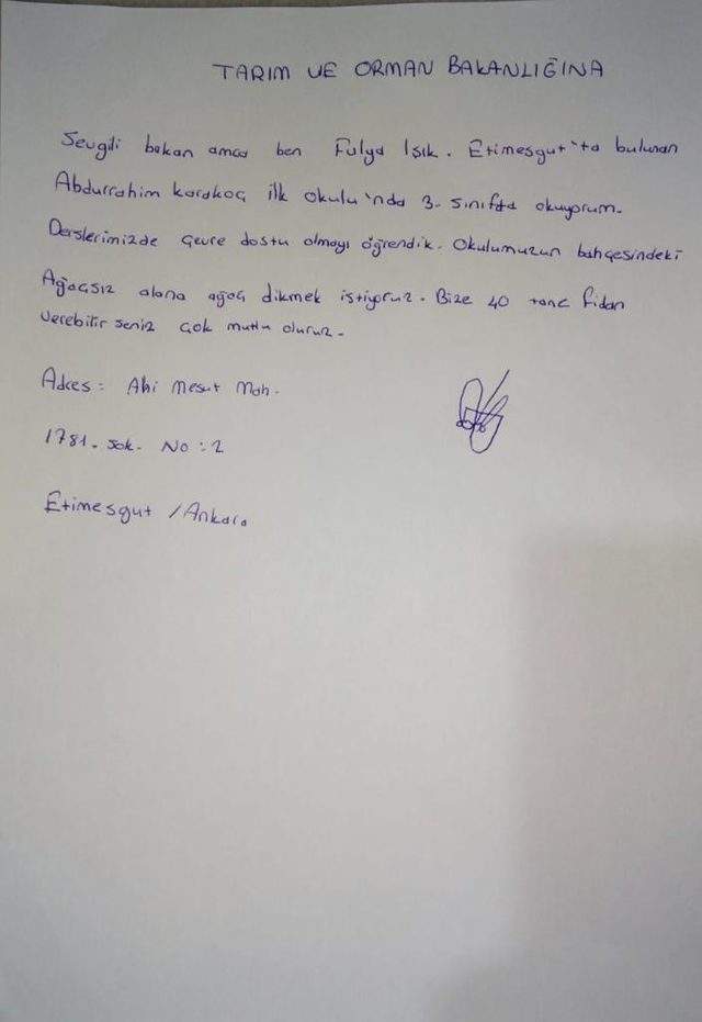 İlkokul öğrencisinin Bakan'a yazdığı mektup olay oldu - Resim : 1