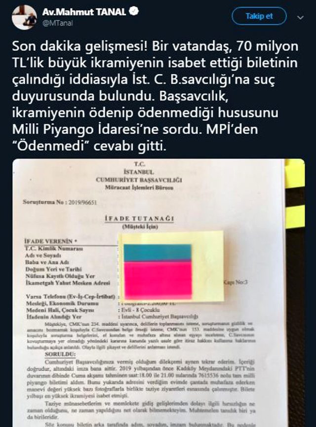 Şok iddia: Milli Piyango'nun büyük ikramiye çıkan bileti çalındı mı ? - Resim : 1