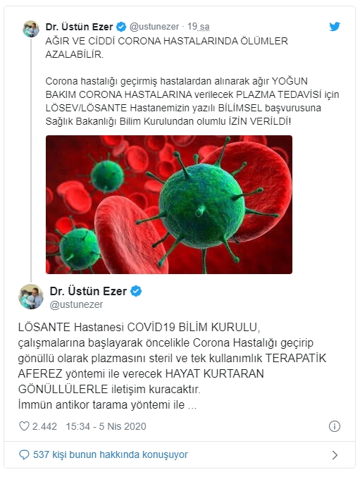 LÖSEV'in korona tedavisine bakanlıktan onay çıktı! - Resim : 1