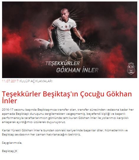 Beşiktaş Gökhan İnler ile yollarını ayırdı - Resim : 1